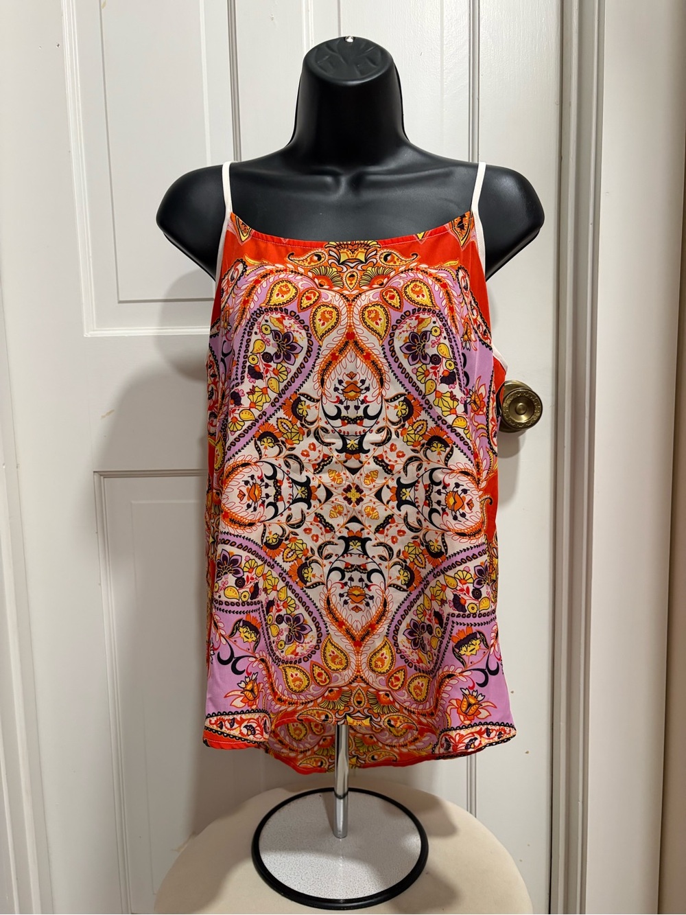 Bohemian Print Spaghetti Strap Tank Top - Pink & Orange